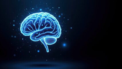 Fototapeta premium 3D rendering of a human brain with glowing neurons against a dark background, symbolizing artificial general intelligence.