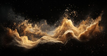 Fototapeta premium Digital art of an elegant wave of golden dust against a deep black space background