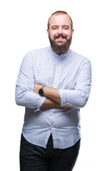 Young caucasian hipster man over isolated background happy face smiling with crossed arms looking at the camera. Positive person.