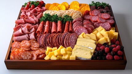 Variety meat and cheese platter with berries