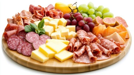 Cheese and salami platter with fruits