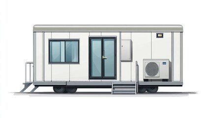 Obraz premium Modern portable building with AC unit, steps, and windows.