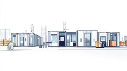 Modular shipping container buildings for offices, shops, or temporary structures.