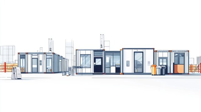 Modular shipping container buildings for offices, shops, or temporary structures.