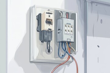 Electrical box with wires, connectors, and relays.