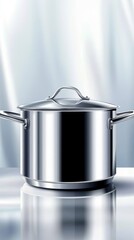 Elegant Stainless Steel Pot Showcasing Modern Design Against a Sleek, Transparent Backdrop