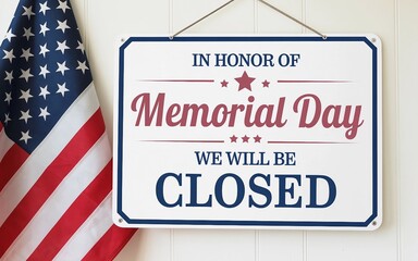 Fototapeta premium Memorial Day Closure Notice with American Flag Decor