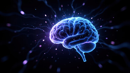 Fototapeta premium A digital illustration showing an illuminated brain with abstract elements representing artificial general intelligence.