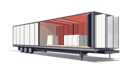 Fototapeta premium Open cargo trailer with boxes inside.