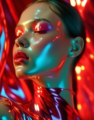 Fototapeta premium fashion photo of model on red shiny background
