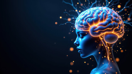A captivating illustration of a human head with an artistic depiction of their brain's neural connections, symbolizing artificial general intelligence (AGI).