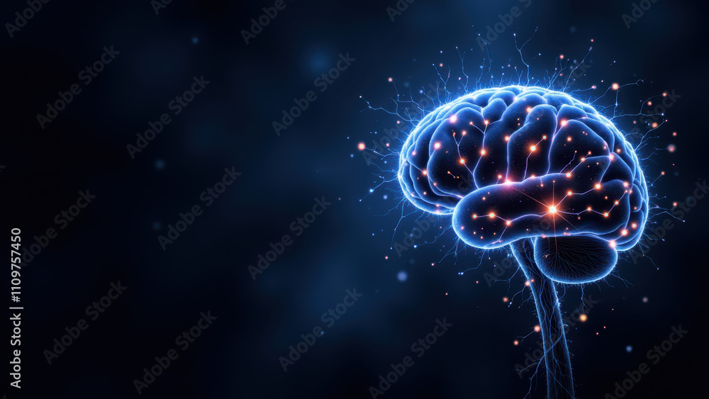 Poster image depicts a human brain with bright, glowing areas that suggest active processing or neural acti