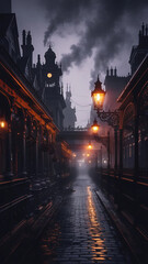 Houses on the bank of the river at night with full moon Houses on the bank of the river at night with full moon