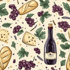 Elegant Wine, Cheese, and Bread Pattern