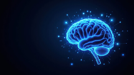 Fototapeta premium A brain symbolizing AI with blue bursts around it.