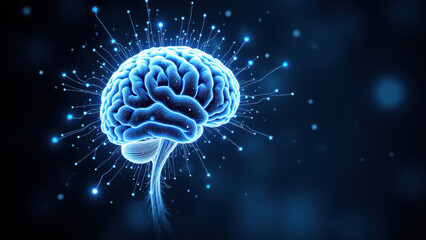 Computer generated image of a human brain with digital sparkles emanating from it, representing artificial general intelligence (AGI) or advanced cognitive abilities.
