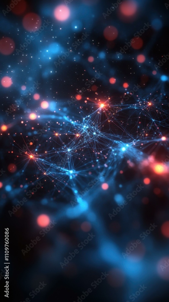 Poster blue light patterns. abstract neural network connection glowing digital data visualization technolog