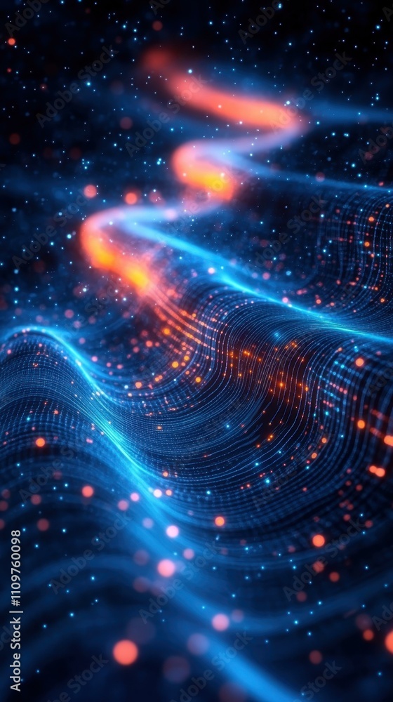 Poster the energy lines futuristic digital landscape with intricate patterns of lines dots and waveforms in