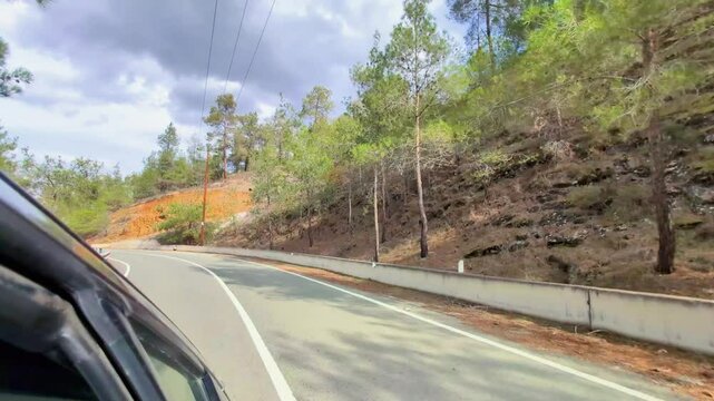 Driving through Troodos mountains alpine forest temperate Mediterranean 