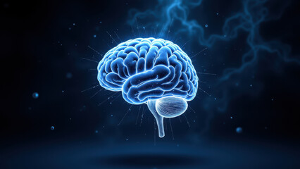 Fototapeta premium This is an image showcasing a graphical representation of Artificial General Intelligence with a focus on brain function against a cosmic background.