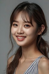 A Korean female model in her 20s who is smiling at the front