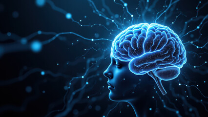 A visual representation of Artificial General Intelligence with a human brain and lightning bolts symbolizing cognitive power and electricity.