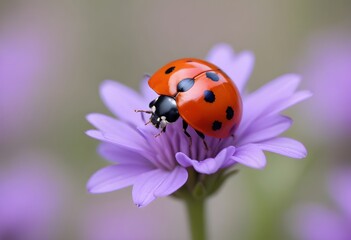 Fototapeta premium A red ladybug on flowers, with a blurred background