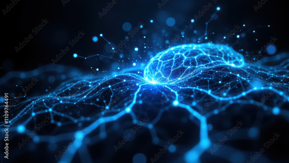 Aufkleber a dynamic abstract representation of agi, artificial general intelligence with bright blue glowing c