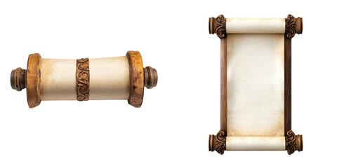 Ancient Scroll with Decorative Ends on Transparent Background