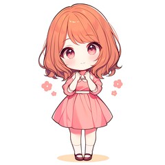 Cute anime girl in a pink dress. Concept of kawaii, adorable, and childlike.
