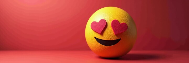 A vibrant emoji with heart-shaped eyes on a red background, symbolizing love and positivity. Ideal for digital marketing, social media, and expressions of affection.