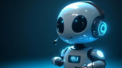 Call Center Robot with Headset Providing Customer Support,