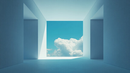 Minimalist Room  Sky View  Blue  White  Clouds  Architecture  Interior Design  Open Space