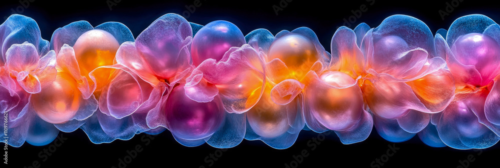 Poster delicate flowers with vibrant colors blend seamlessly, showcasing a stunning display of translucence