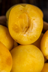 ripe soft apricot fruits on the cutting board