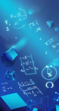 A highly engaging and vibrant bright blue background designed to captivate attention. The backdrop features glowing mathematical formulas, equations, and symbols
