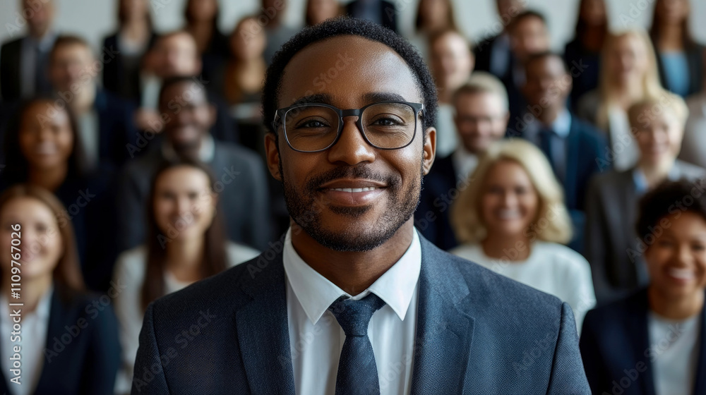 Poster colleagues gather in formal attire, showcasing unity and positivity while participating in a corpora