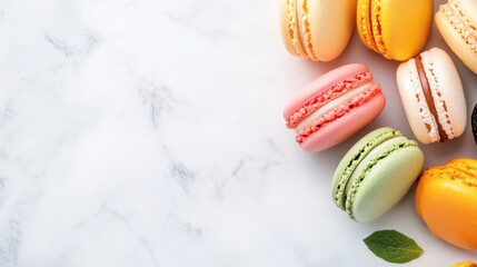Colorful Array of Delightful French Macaroons Arranged on a Soft White Background