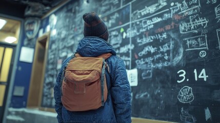 Exploring Complex Math Concepts on a Chalkboard in a Vibrant Classroom Setting