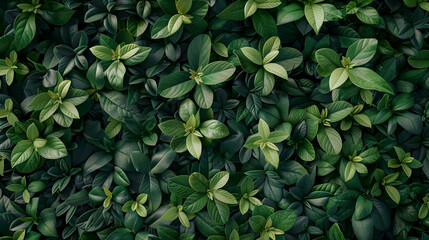 Obraz premium A vegetative background made of leaves and plants, showcasing lush, natural foliage. A top view of green vegetation, suitable for professional compositing. High-quality image.