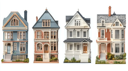 Obraz premium Victorian Houses Architectural Models Real Estate Home Design Property House Exterior