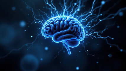 Fototapeta premium AI neural network with electric sparks, representing artificial general intelligence.