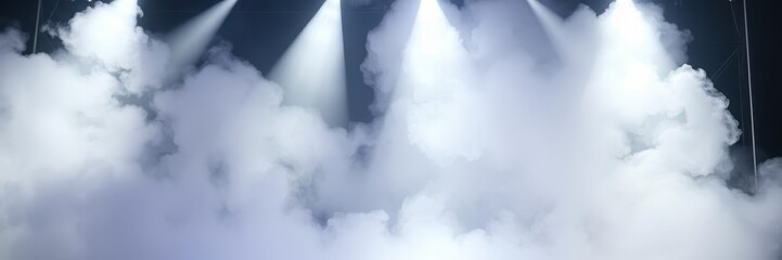 Abstract white spot light shining through billowing smoke, performance, smoke, dramatic