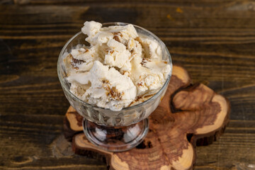 sweet cold ice cream with natural maple syrup
