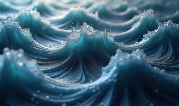 Captivating close-up of ocean waves, showcasing their dynamic motion and texture, perfect for designs related to nature, adventure, and tranquility.