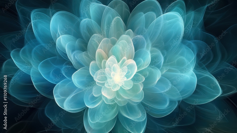 Poster radiant blue floral abstraction with layered petals creating a soothing visual experience