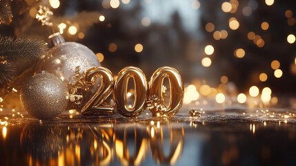 Festive 200 Milestone Celebration  Golden Numbers  Christmas Ornaments  Lights