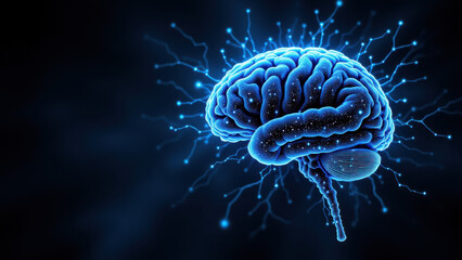 Obraz premium Agi, Artificial General Intelligence, Brain, Neural Network, Digital, Futuristic Concept, Blue, Technology