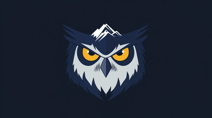Obraz premium Majestic Owl with Mountain Peak Wildlife Nature Bird Dark Graphic Design Illustrati