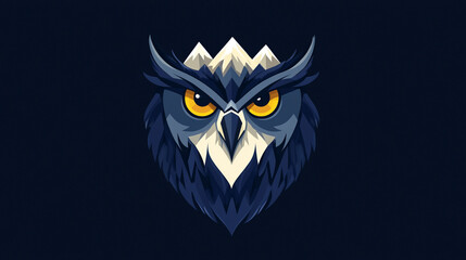 Obraz premium Majestic Owl with Mountain Crown Dark Blue Bird Wildlife Nature Graphic Design Abstra